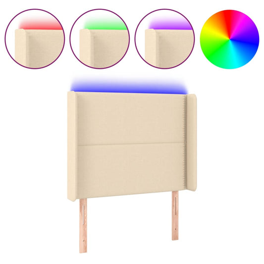 Čelo Postele S Led Krémové 93 X 16 X 118/128 Cm Textil