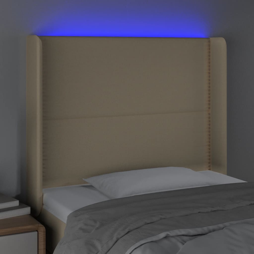 Čelo Postele S Led Krémové 93 X 16 X 118/128 Cm Textil