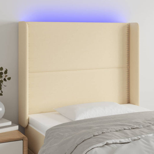 Čelo Postele S Led Krémové 93 X 16 X 118/128 Cm Textil