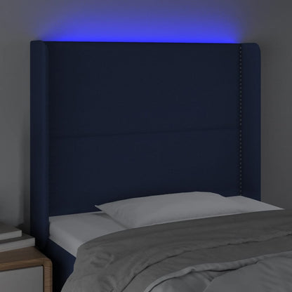 Čelo Postele S Led Modré 93 X 16 X 118/128 Cm Textil