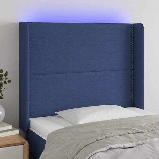 Čelo Postele S Led Modré 93 X 16 X 118/128 Cm Textil