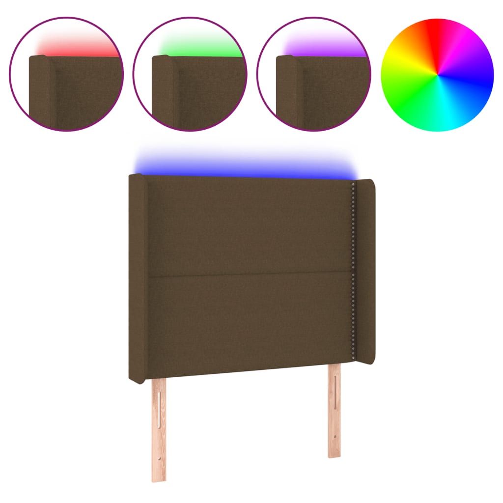 Čelo Postele S Led Tmavě Hnědé 103 X 16 X 118/128 Cm Textil