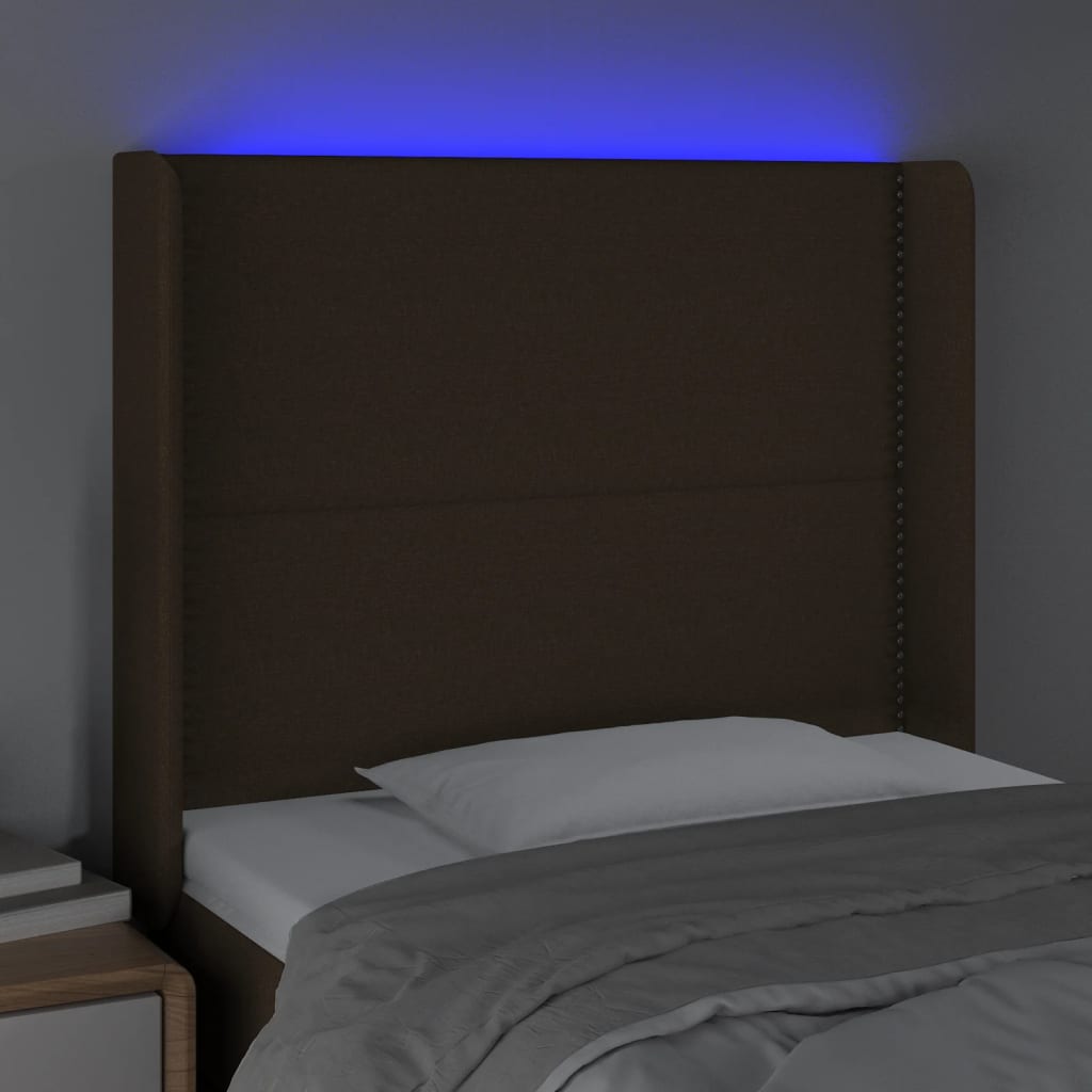 Čelo Postele S Led Tmavě Hnědé 103 X 16 X 118/128 Cm Textil