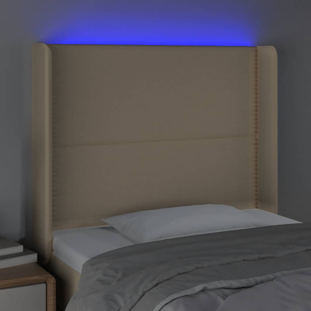 Čelo Postele S Led Krémové 103 X 16 X 118/128 Cm Textil