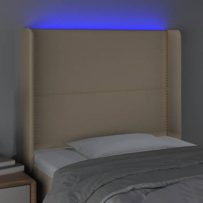 Čelo Postele S Led Krémové 103 X 16 X 118/128 Cm Textil