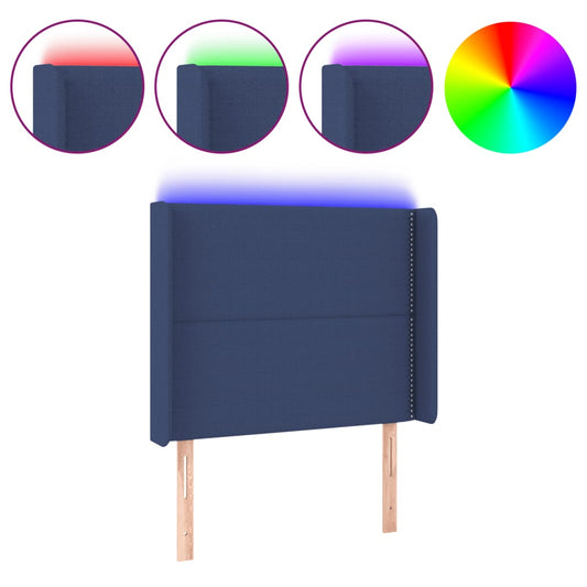 Čelo Postele S Led Modré 103 X 16 X 118/128 Cm Textil
