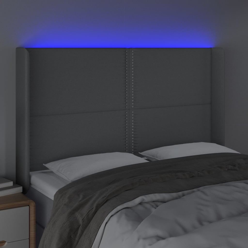 Čelo Postele S Led Světle Šedé 147X16X118/128 Cm Textil