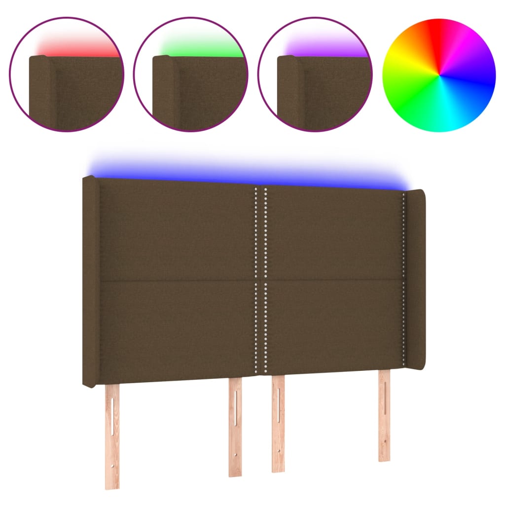 Čelo Postele S Led Tmavě Hnědé 147 X 16 X 118/128 Cm Textil