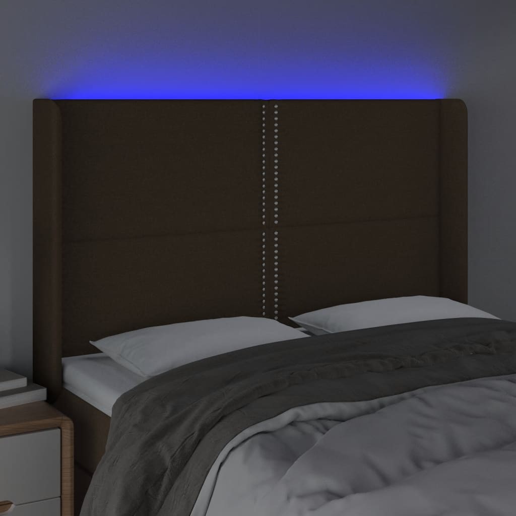 Čelo Postele S Led Tmavě Hnědé 147 X 16 X 118/128 Cm Textil