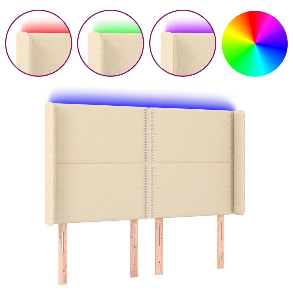 Čelo Postele S Led Krémové 147 X 16 X 118/128 Cm Textil