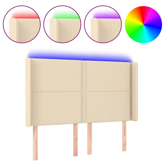 Čelo Postele S Led Krémové 147 X 16 X 118/128 Cm Textil