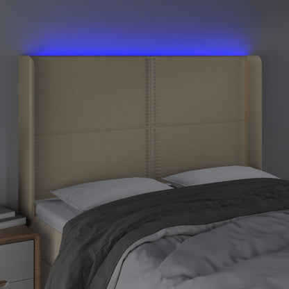 Čelo Postele S Led Krémové 147 X 16 X 118/128 Cm Textil