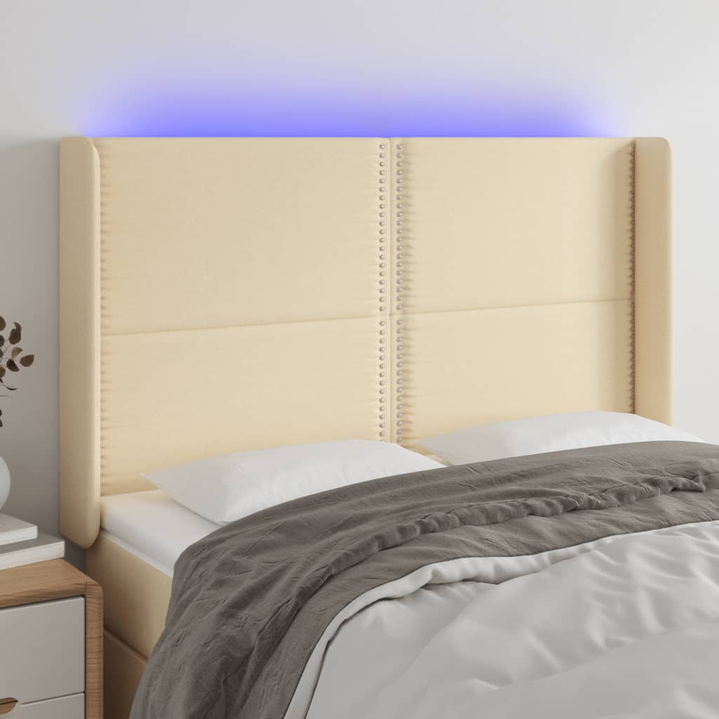 Čelo Postele S Led Krémové 147 X 16 X 118/128 Cm Textil