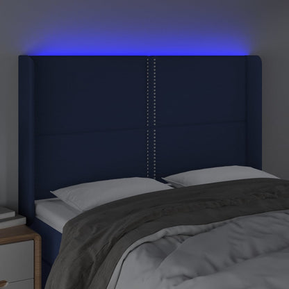 Čelo Postele S Led Modré 147 X 16 X 118/128 Cm Textil