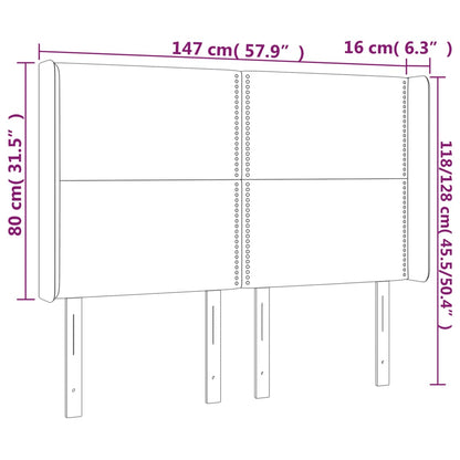 Čelo Postele S Led Modré 147 X 16 X 118/128 Cm Textil