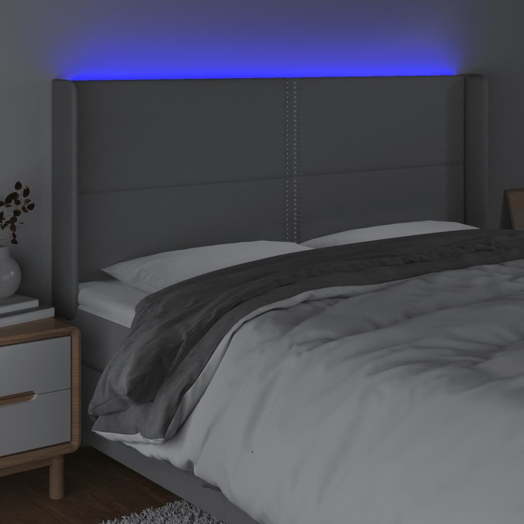 Čelo Postele S Led Světle Šedé 183X16X118/128 Cm Textil