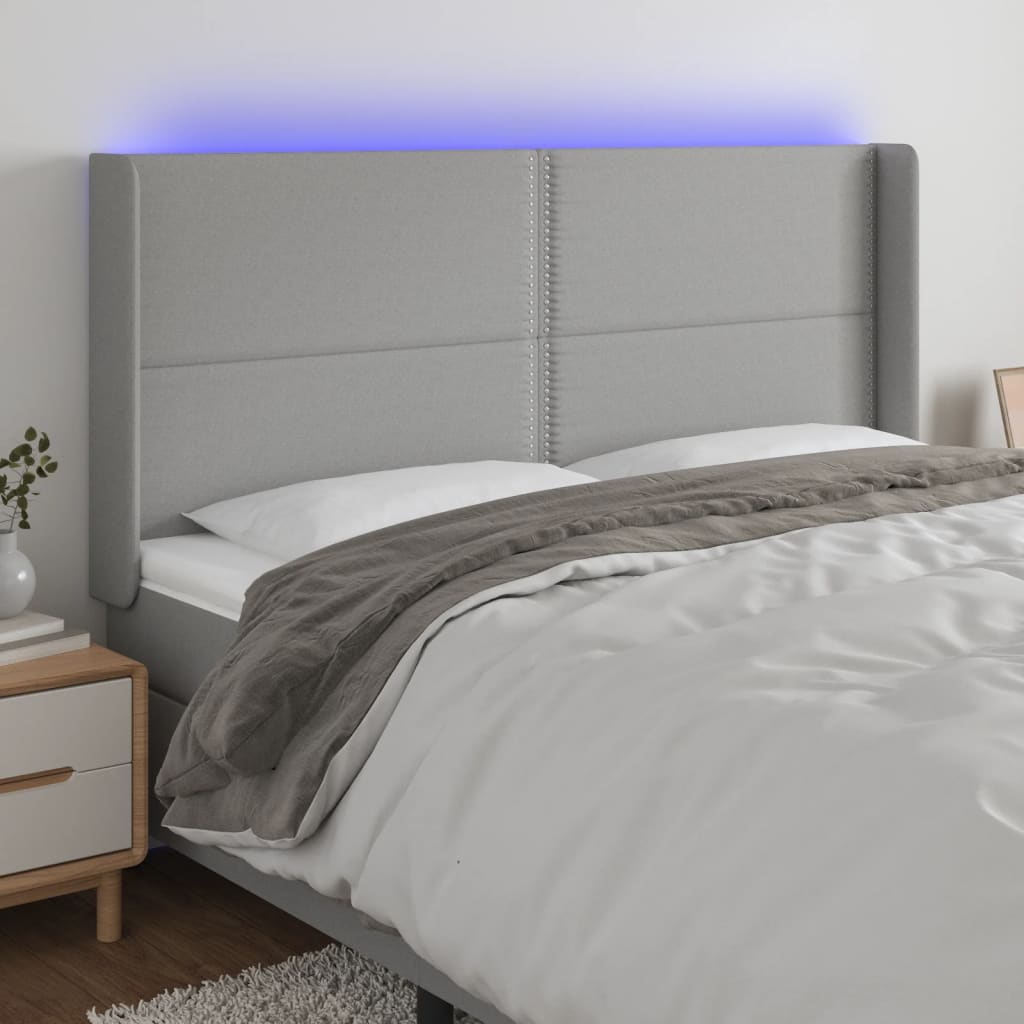 Čelo Postele S Led Světle Šedé 183X16X118/128 Cm Textil