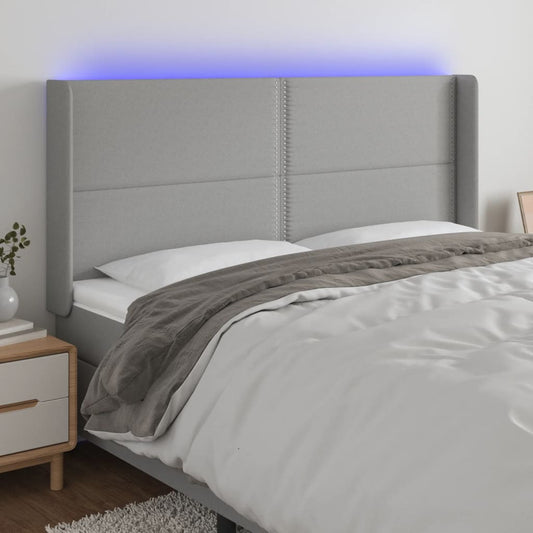 Čelo Postele S Led Světle Šedé 183X16X118/128 Cm Textil
