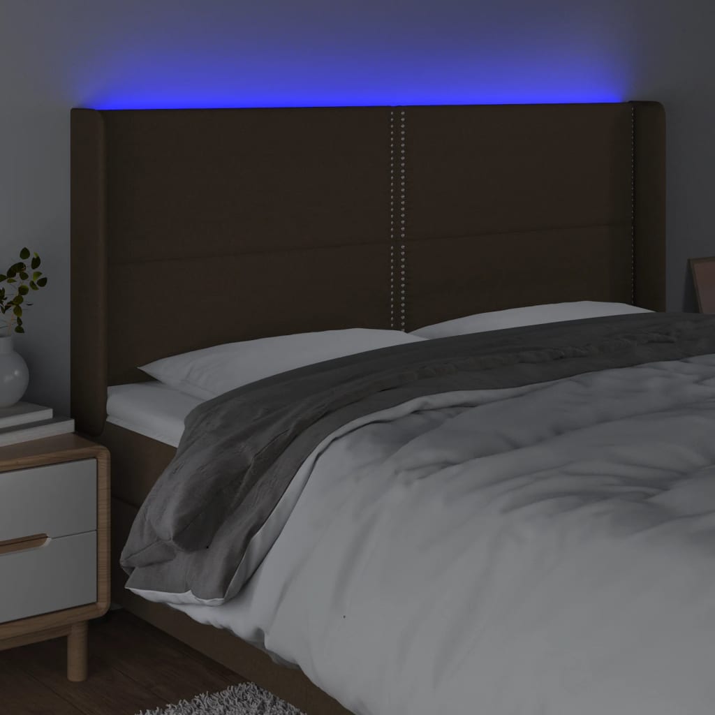 Čelo Postele S Led Tmavě Hnědé 183 X 16 X 118/128 Cm Textil
