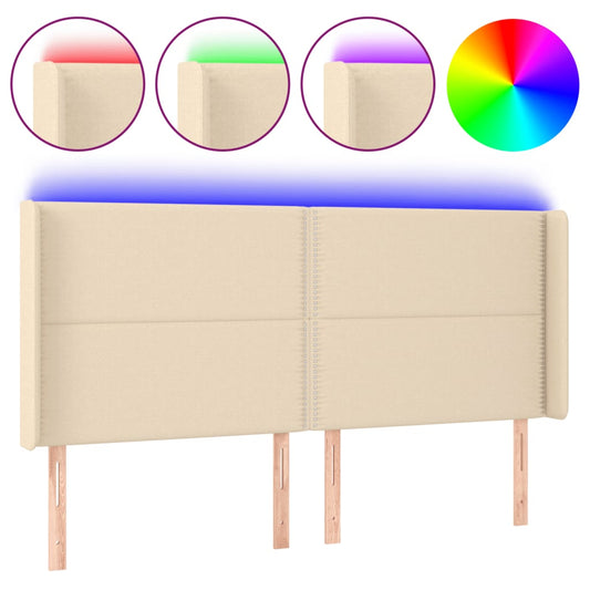 Čelo Postele S Led Krémové 183 X 16 X 118/128 Cm Textil
