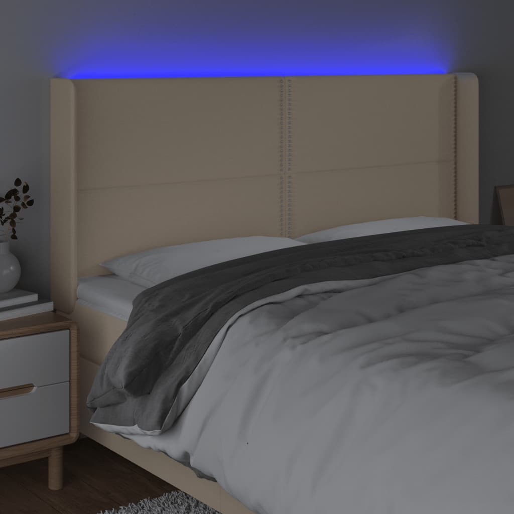 Čelo Postele S Led Krémové 183 X 16 X 118/128 Cm Textil