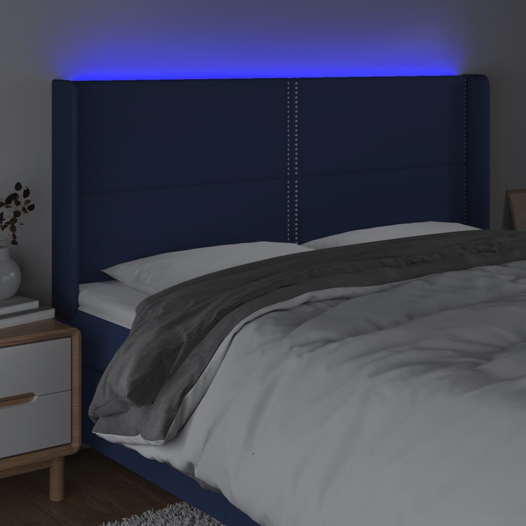 Čelo Postele S Led Modré 183X16X118/128 Cm Textil
