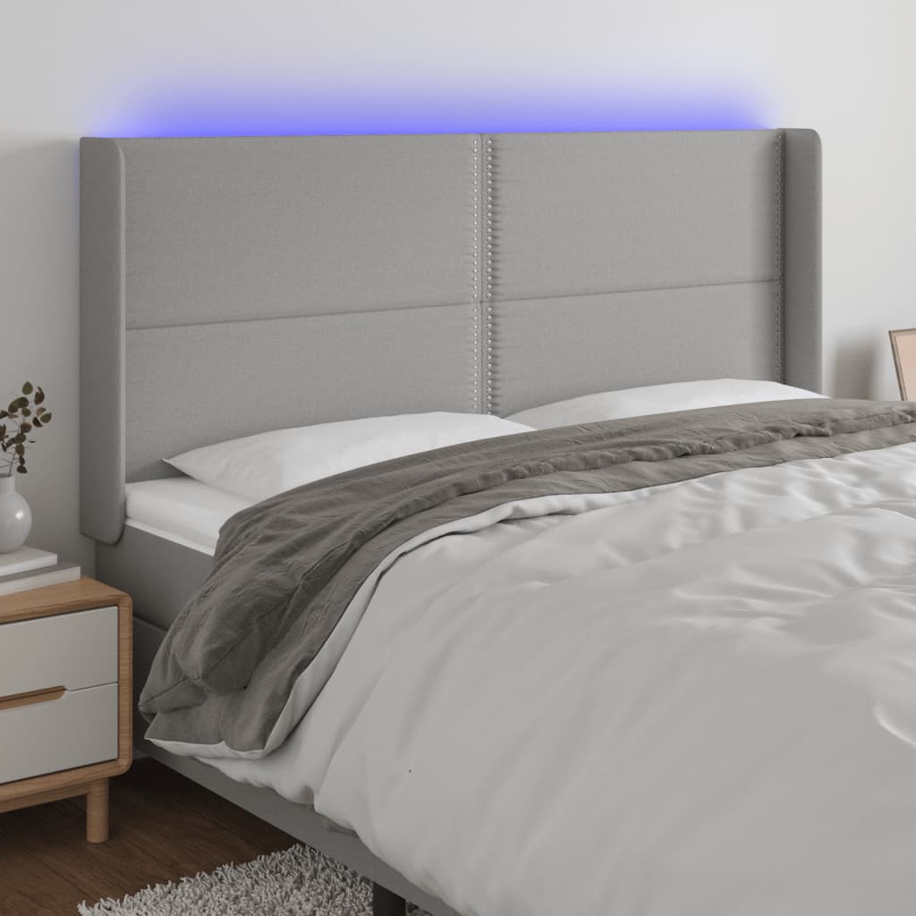 Čelo Postele S Led Světle Šedé 203X16X118/128 Cm Textil