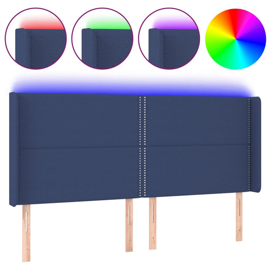 Čelo Postele S Led Modré 203 X 16 X 118/128 Cm Textil