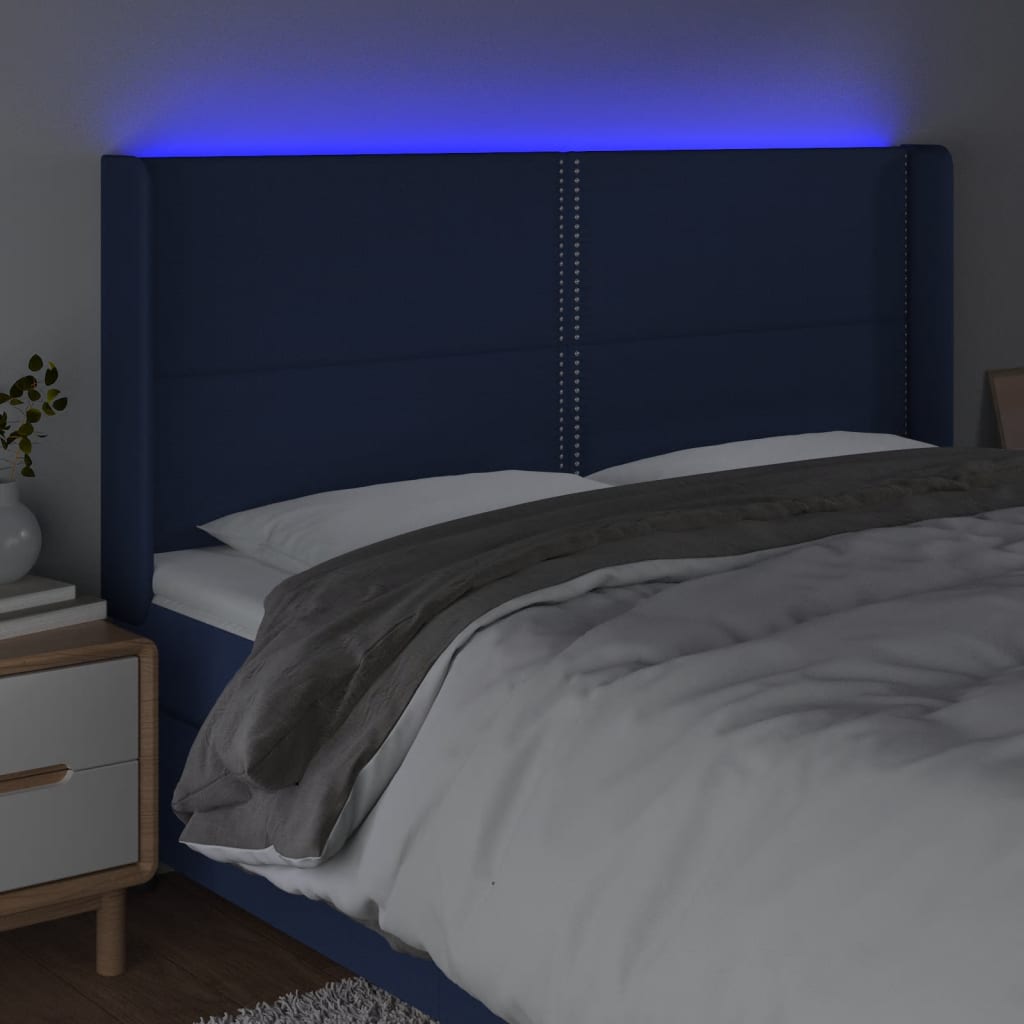 Čelo Postele S Led Modré 203 X 16 X 118/128 Cm Textil