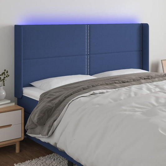 Čelo Postele S Led Modré 203 X 16 X 118/128 Cm Textil