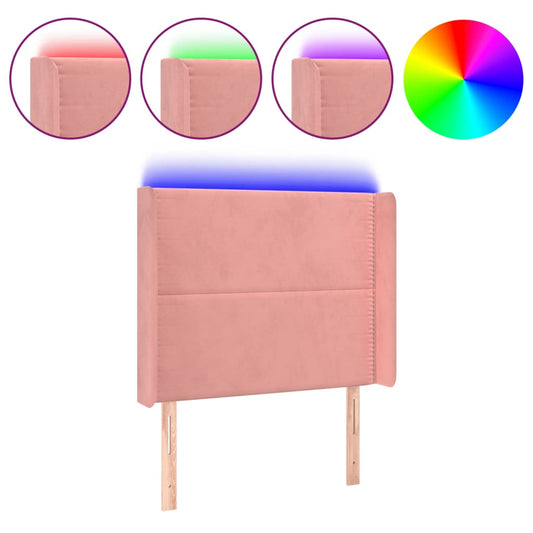 Čelo Postele S Led Růžové 83 X 16 X 118/128 Cm Samet
