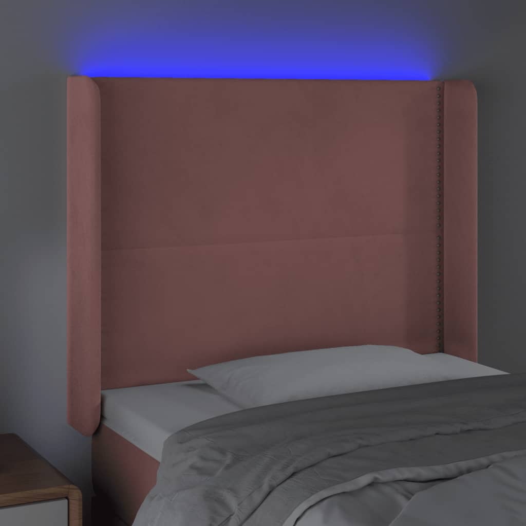 Čelo Postele S Led Růžové 83 X 16 X 118/128 Cm Samet