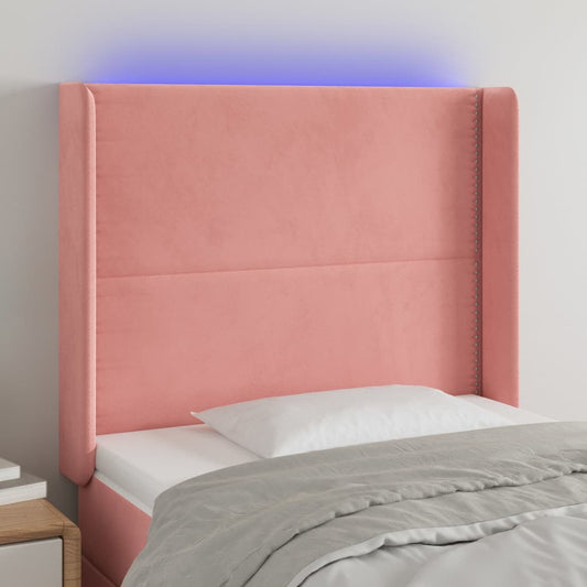Čelo Postele S Led Růžové 83 X 16 X 118/128 Cm Samet
