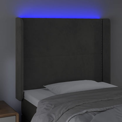 Čelo Postele S Led Tmavě Šedé 93 X 16 X 118/128 Cm Samet