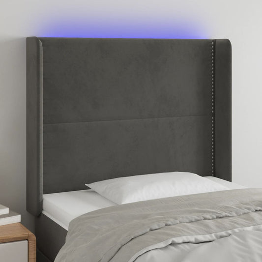 Čelo Postele S Led Tmavě Šedé 93 X 16 X 118/128 Cm Samet