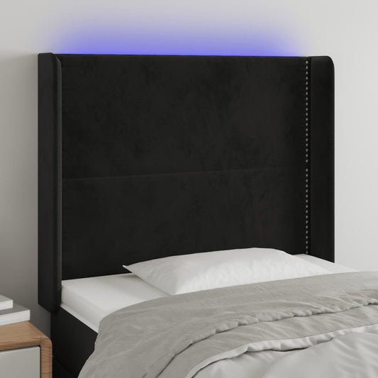 Čelo Postele S Led Černé 93 X 16 X 118/128 Cm Samet