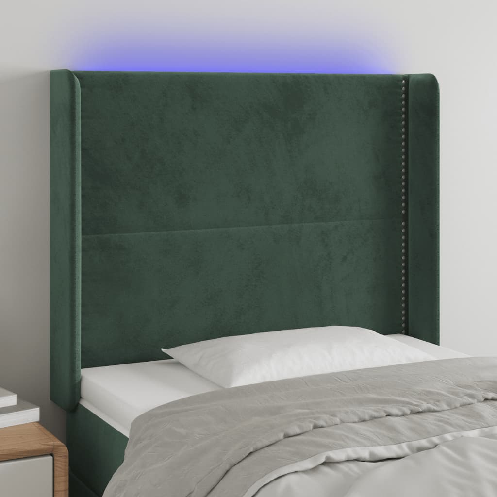 Čelo Postele S Led Tmavě Zelené 93 X 16 X 118/128 Cm Samet
