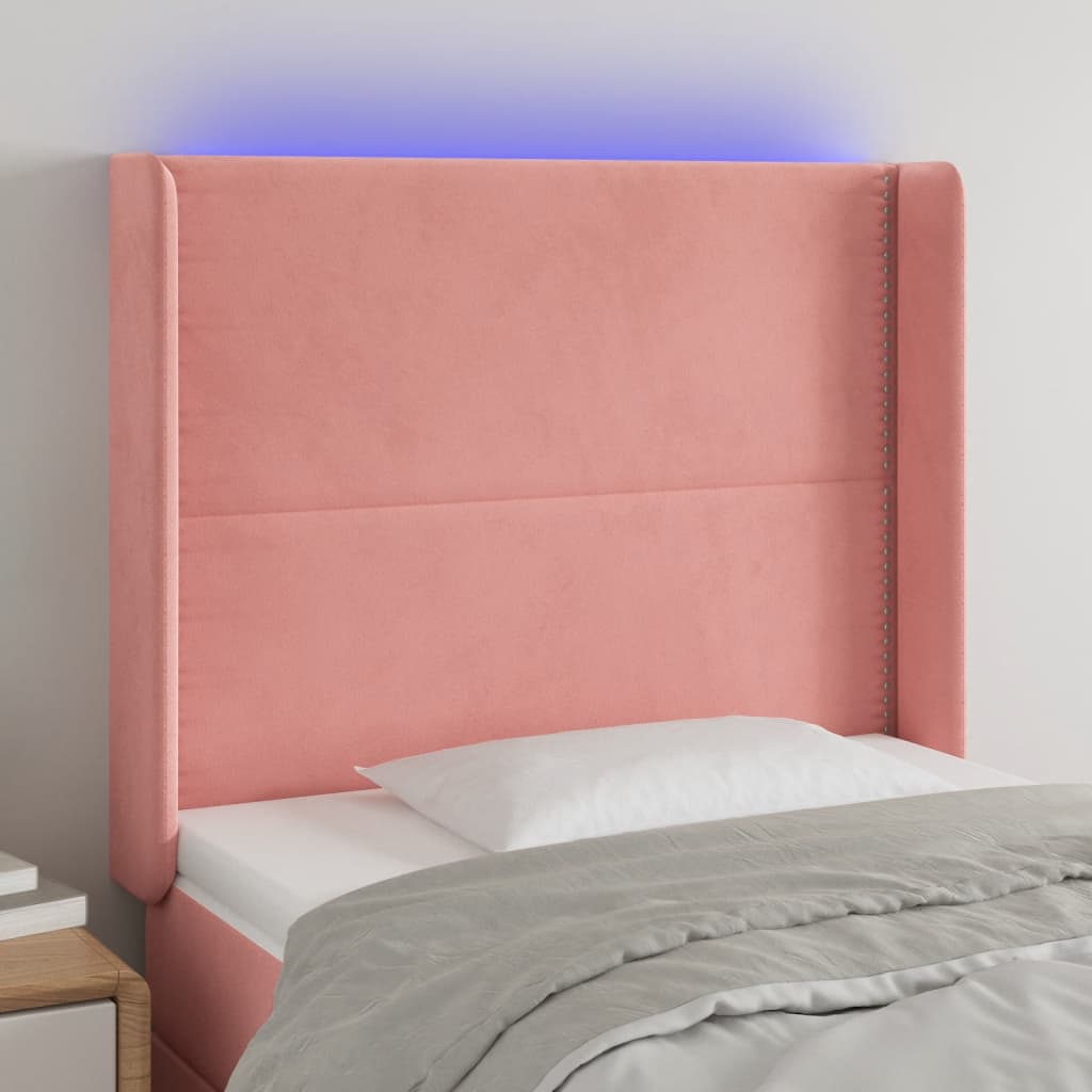 Čelo Postele S Led Růžové 93 X 16 X 118/128 Cm Samet