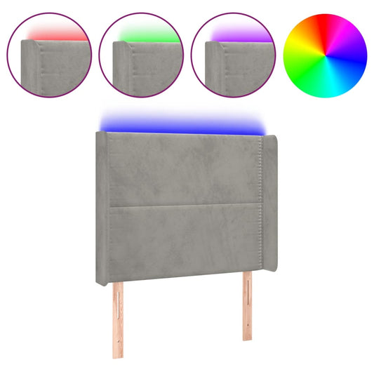 Čelo Postele S Led Světle Šedé 103 X 16 X 118/128 Cm Samet