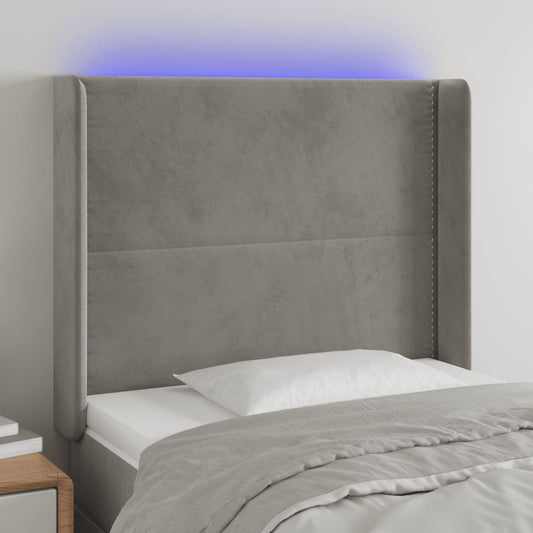 Čelo Postele S Led Světle Šedé 103 X 16 X 118/128 Cm Samet
