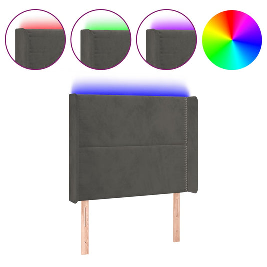 Čelo Postele S Led Tmavě Šedé 103 X 16 X 118/128 Cm Samet