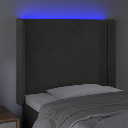 Čelo Postele S Led Tmavě Šedé 103 X 16 X 118/128 Cm Samet