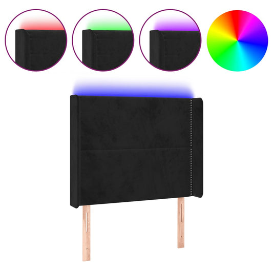 Čelo Postele S Led Černé 103 X 16 X 118/128 Cm Samet