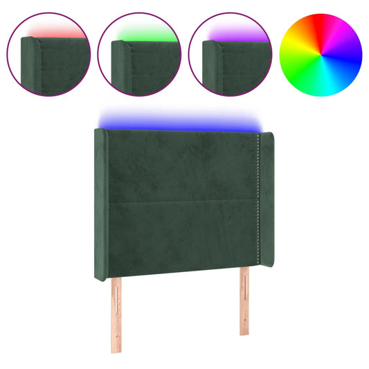 Čelo Postele S Led Tmavě Zelené 103 X 16 X 118/128 Cm Samet