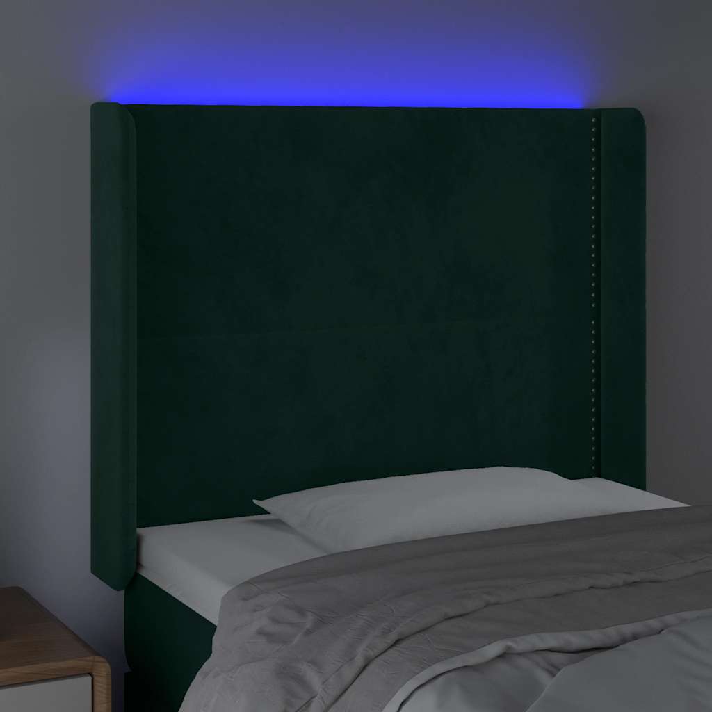 Čelo Postele S Led Tmavě Zelené 103 X 16 X 118/128 Cm Samet