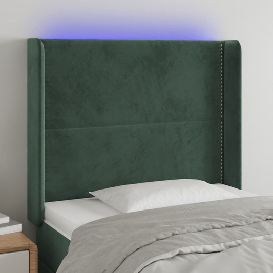 Čelo Postele S Led Tmavě Zelené 103 X 16 X 118/128 Cm Samet