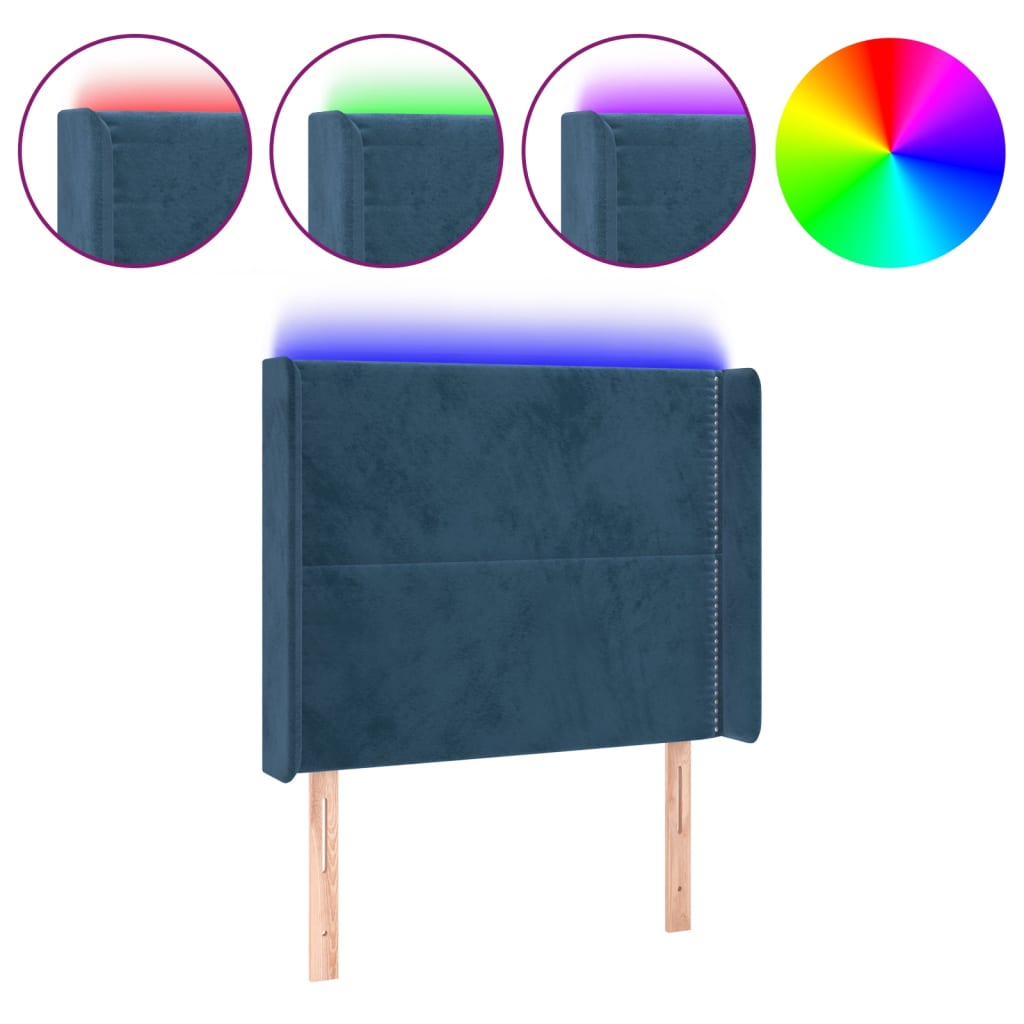 Čelo Postele S Led Tmavě Modré 103 X 16 X 118/128 Cm Textil