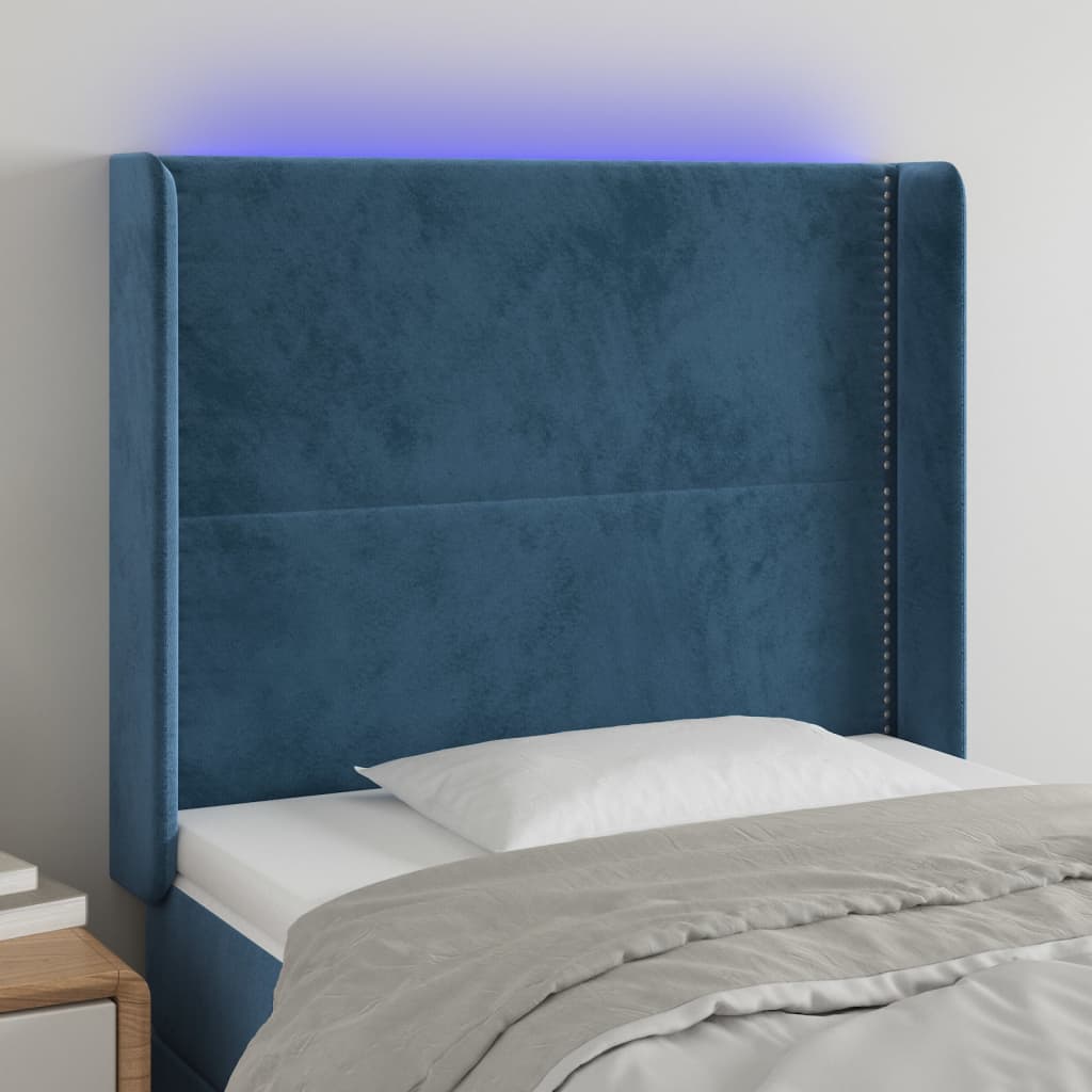 Čelo Postele S Led Tmavě Modré 103 X 16 X 118/128 Cm Textil