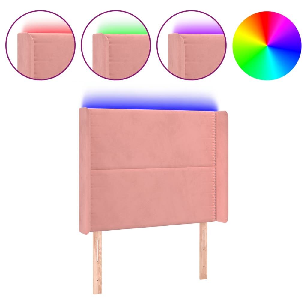 Čelo Postele S Led Růžové 103 X 16 X 118/128 Cm Samet
