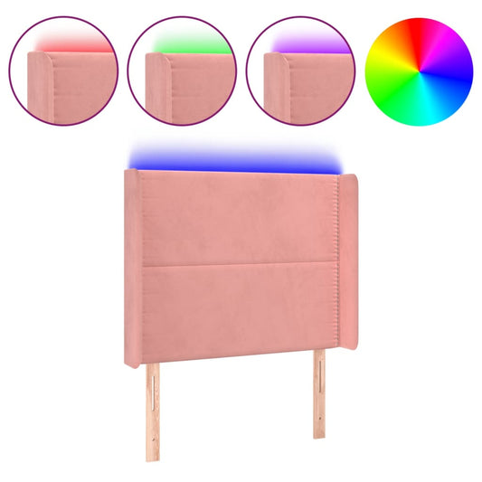 Čelo Postele S Led Růžové 103 X 16 X 118/128 Cm Samet